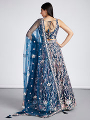 Navy Blue Colored Net Sequins Embroidered Lehenga Choli For Women