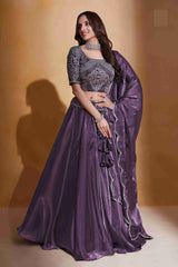 Purple Colored Organza Silk Sequins Embroidered  Lehenga Choli For Women