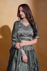 Grey Organza Silk Sequins Embroidered Lehenga Choli