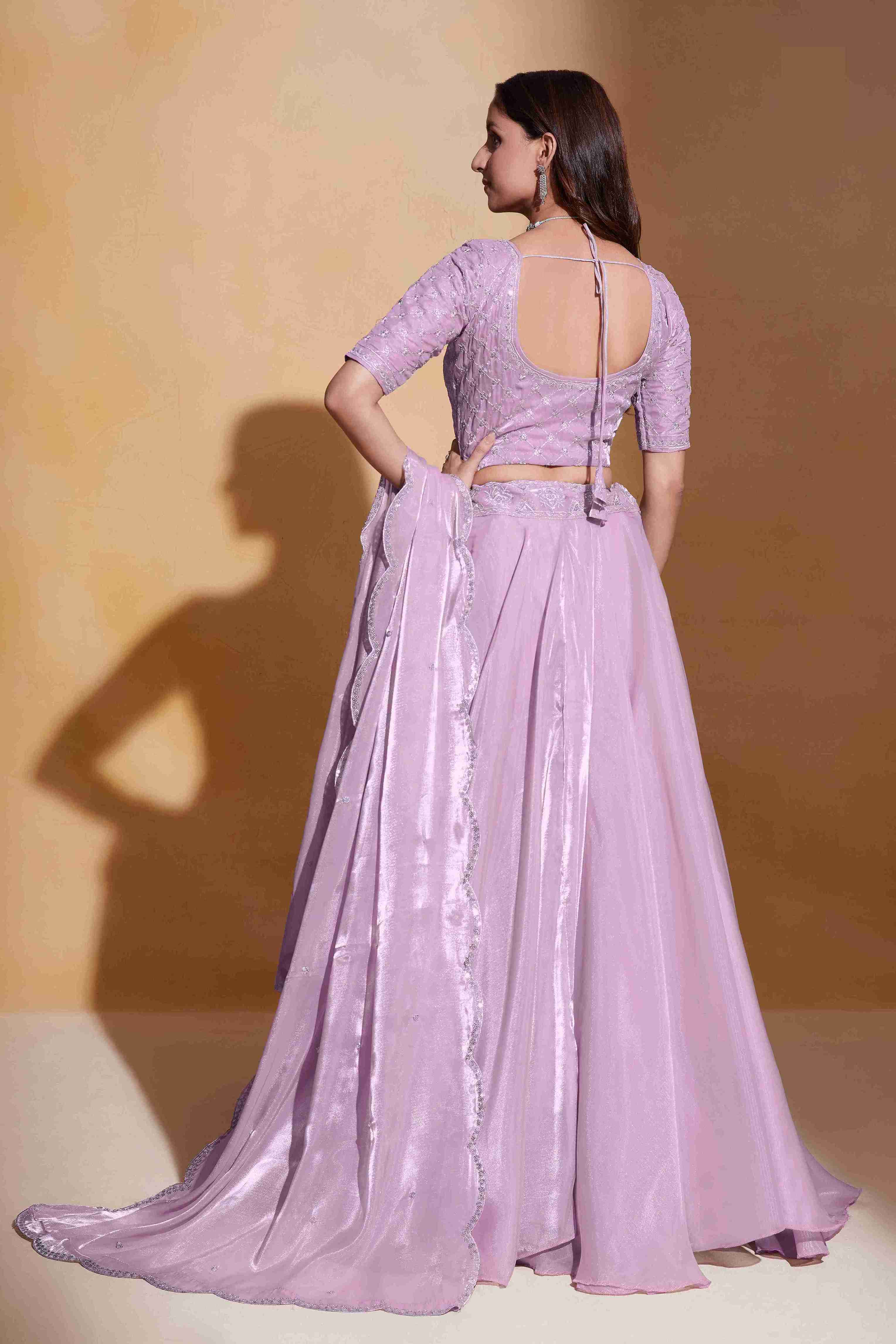 Light Purple Colored Organza Silk Sequins Embroidered  Lehenga Choli For Women