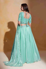 Sea Green Colored  Organza Silk Sequins Embroidered  Lehenga Choli For Women