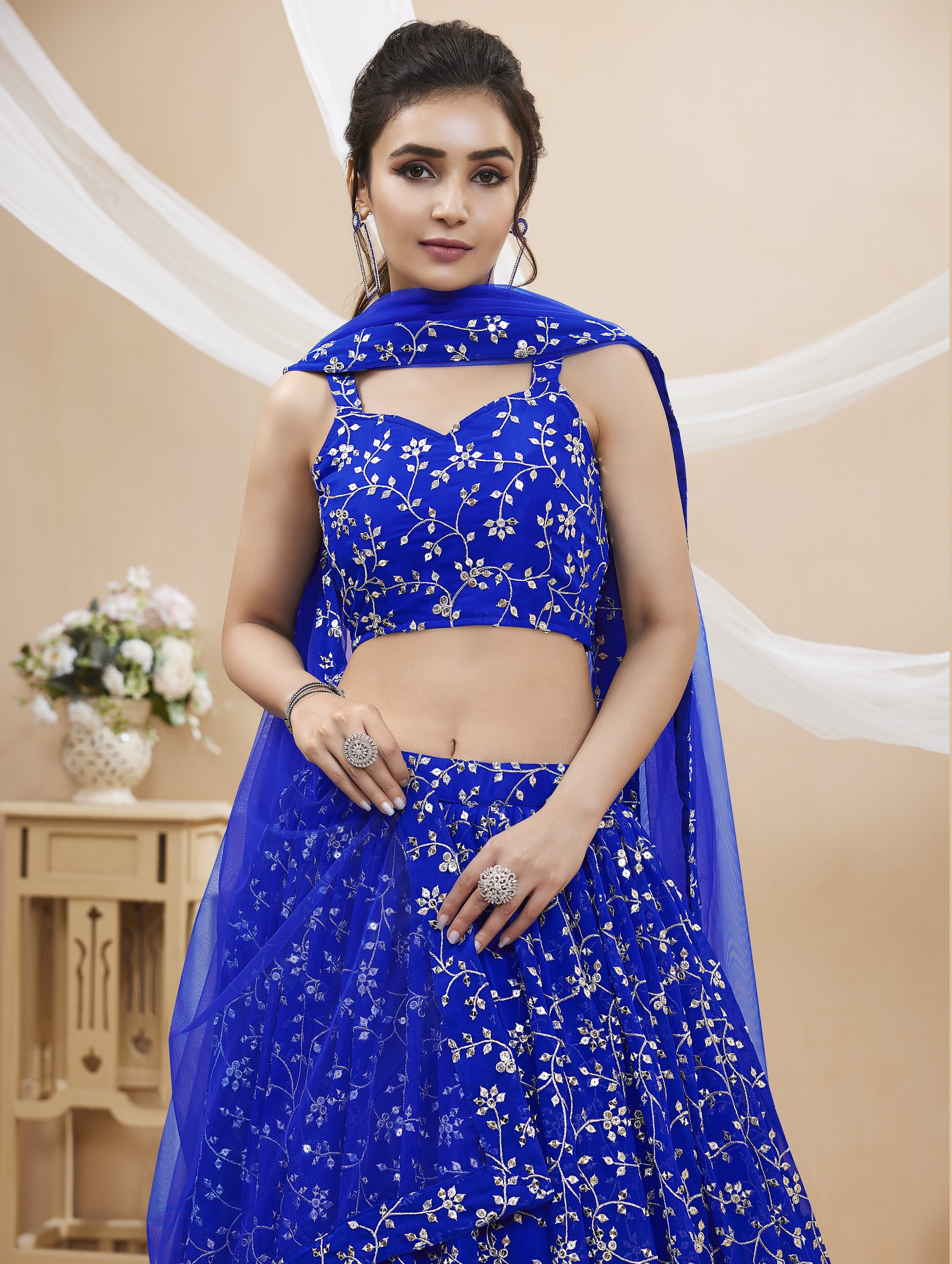 Blue Georgette Embroidered Lehenga Choli