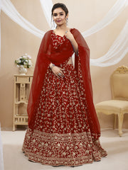 Maroon Georgette Embroidered Lehenga Choli