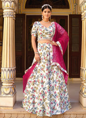 Off White Silk Crush Printed Lehenga Choli