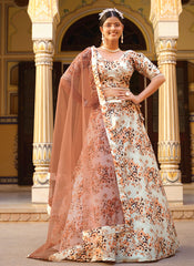 Off White Colored Silk Crush Printed Lehenga Choli For Women