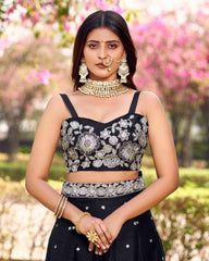 Black Art Silk Embroidered Lehenga Choli