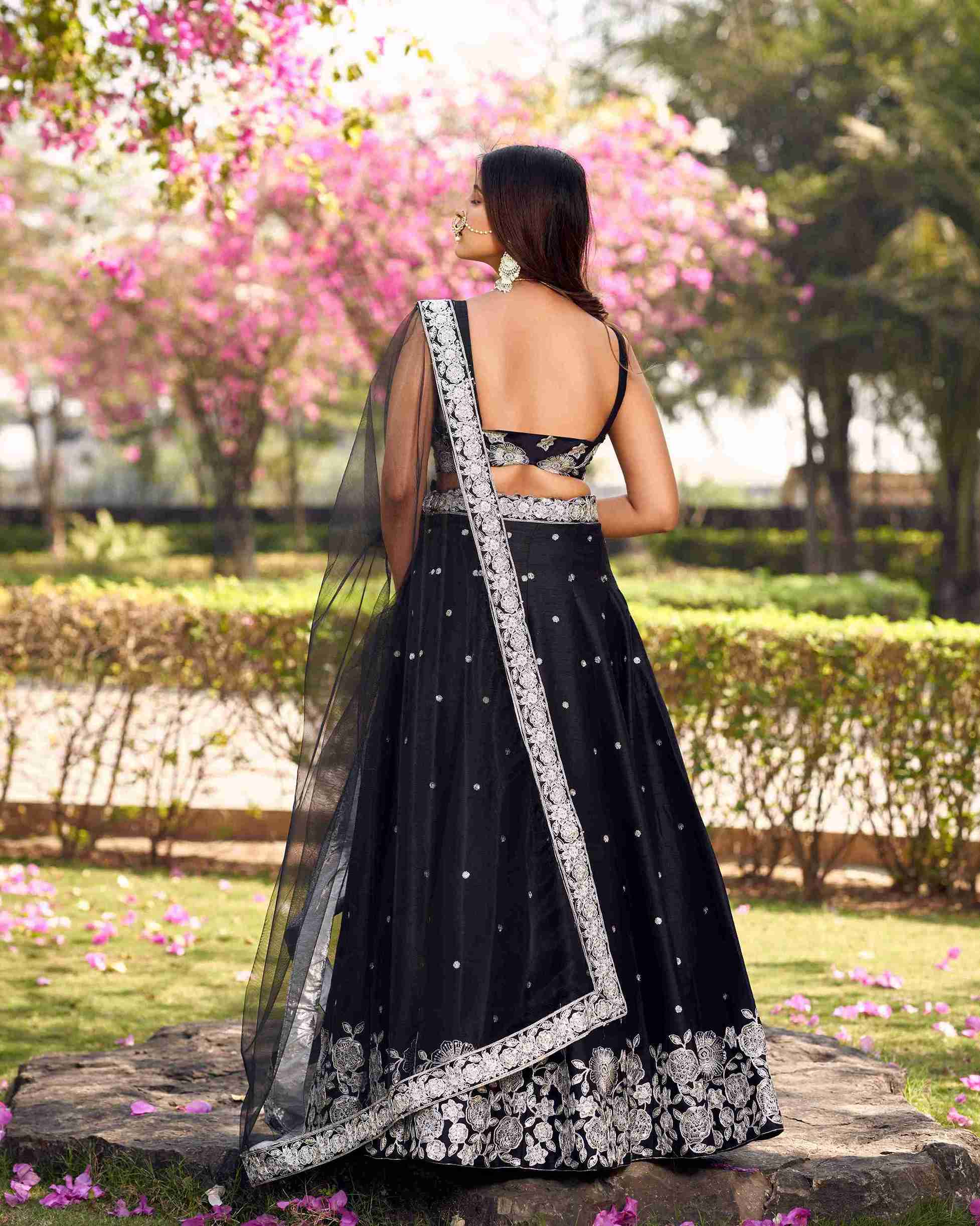 Black Art Silk Embroidered Lehenga Choli