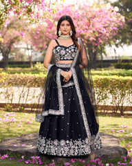 Black Art Silk Embroidered Lehenga Choli