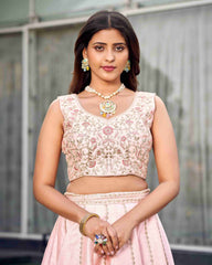 Baby Pink Art Silk Embroidered Lehenga Choli