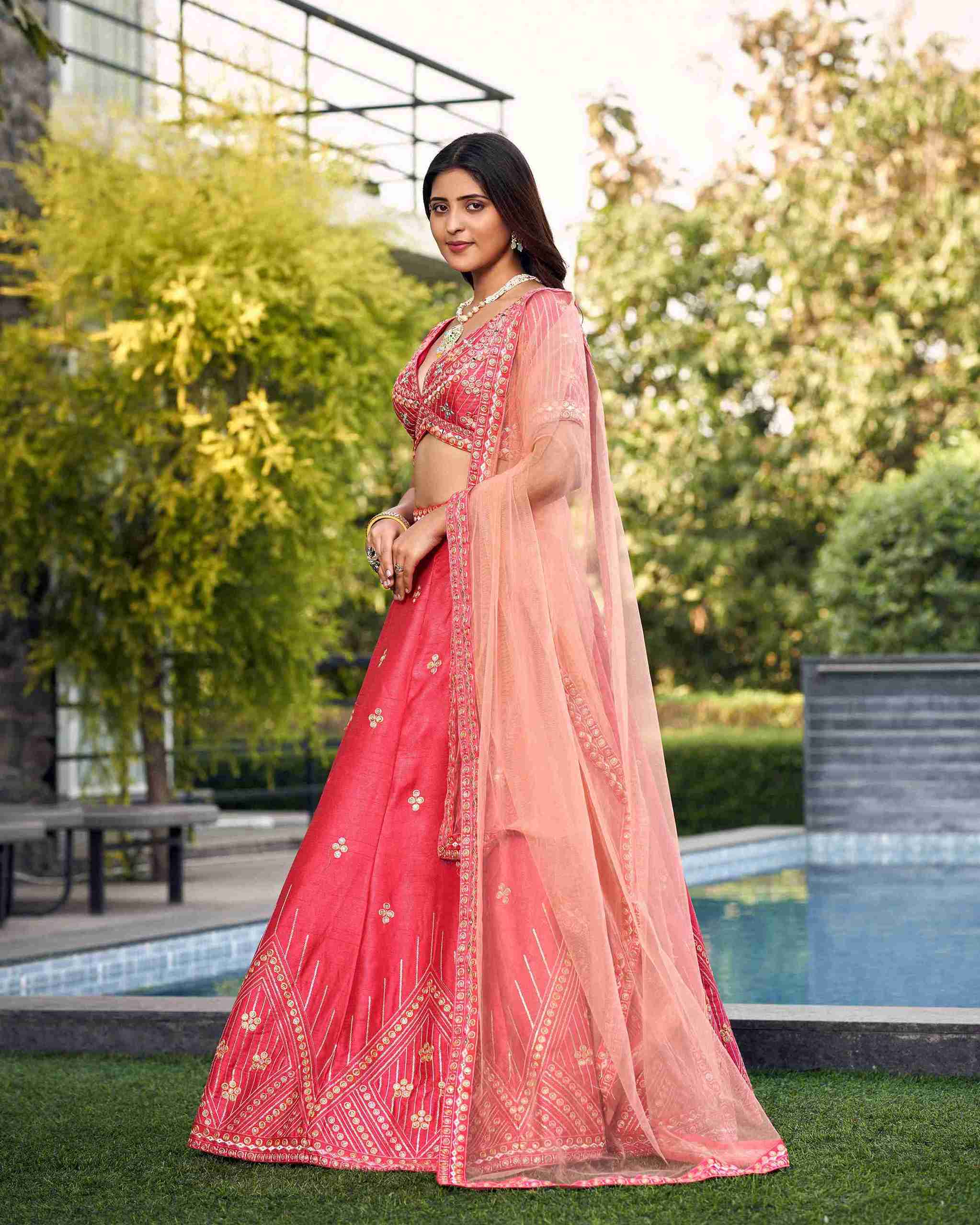 Pink Art Silk Embroidered Lehenga Choli