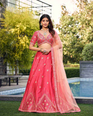 Pink Art Silk Embroidered Lehenga Choli