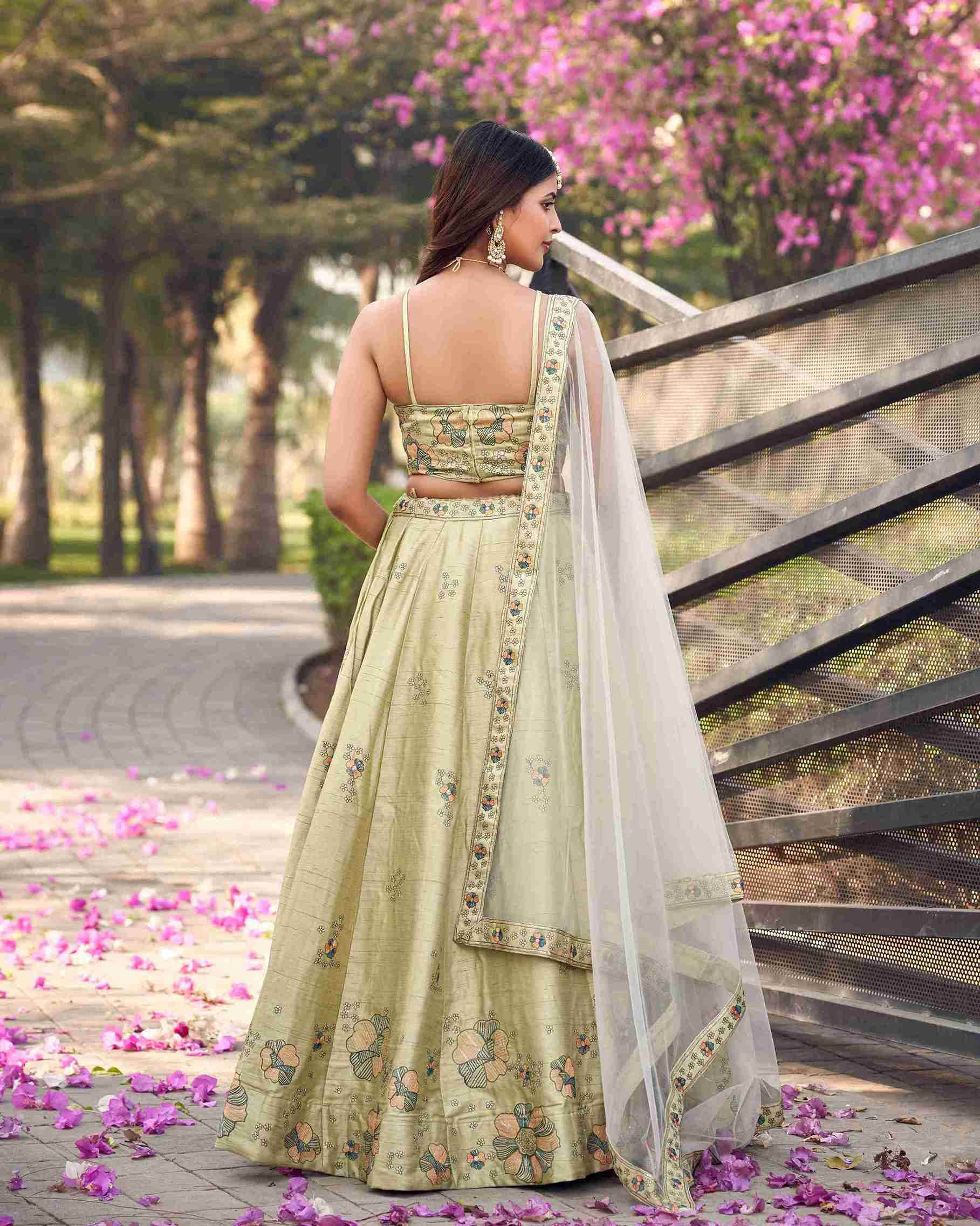 Pista Colored Art Silk Embroidered Lehenga Choli For Women