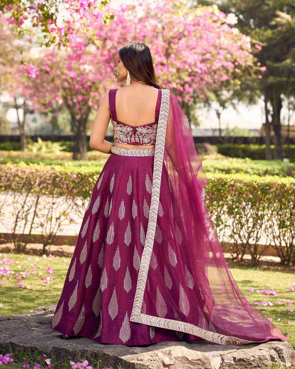 Wine Colored Ready to Wear Art Silk Embroidered Lehenga Choli For Women