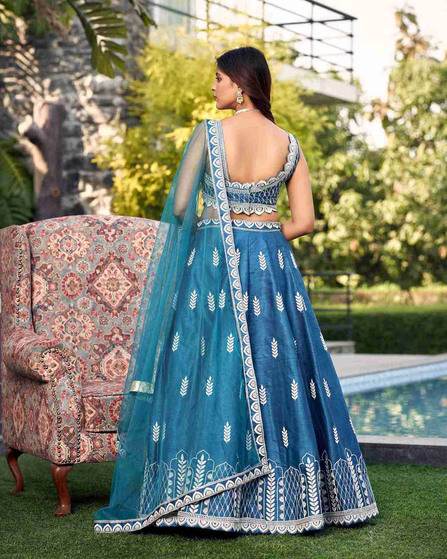 Blue Colored Ready to Wear Art Silk Embroidered Lehenga Choli For Women