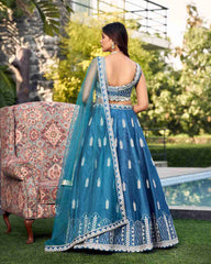 Blue Colored Ready to Wear Art Silk Embroidered Lehenga Choli For Women