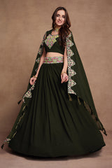 Green Colored Georgette Thread Sequins Embroidered Lehenga Choli For Women