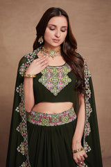 Green Colored Georgette Thread Sequins Embroidered Lehenga Choli For Women