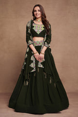 Green Colored Georgette Thread Sequins Embroidered Lehenga Choli For Women