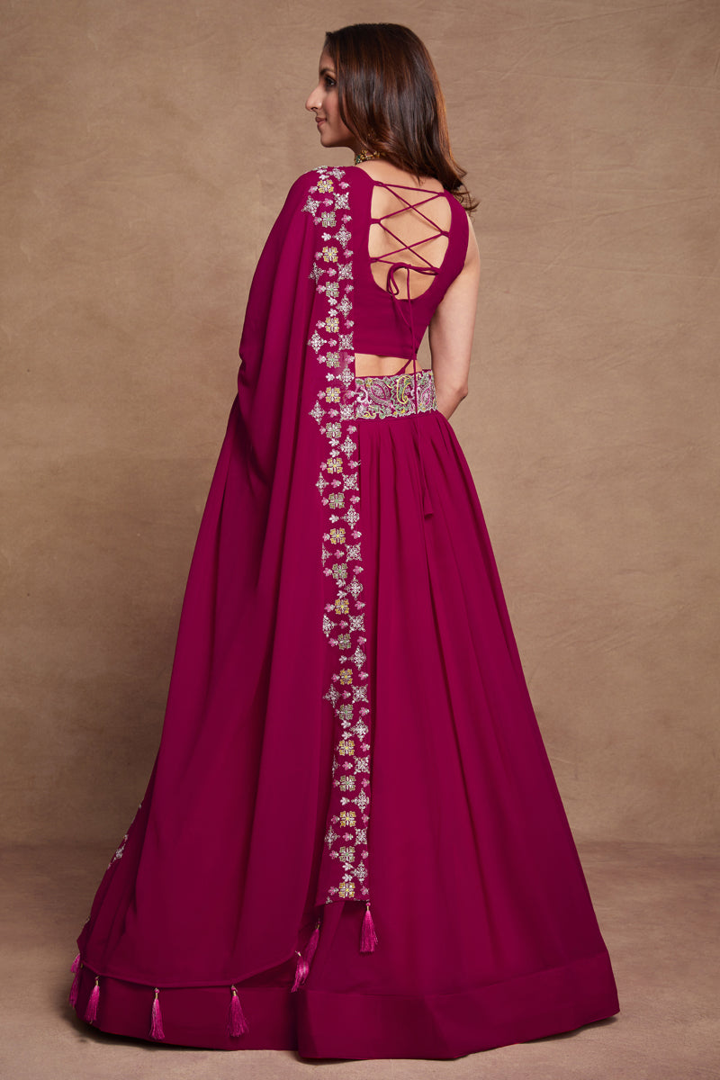 Pink Colored Georgette Thread Sequins Embroidered Lehenga Choli For Women