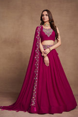 Pink Colored Georgette Thread Sequins Embroidered Lehenga Choli For Women