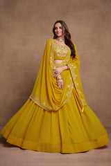 Yellow Colored Georgette Thread Sequins Embroidered Lehenga Choli For Women