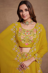 Yellow Colored Georgette Thread Sequins Embroidered Lehenga Choli For Women