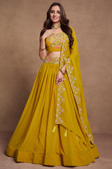 Yellow Colored Georgette Thread Sequins Embroidered Lehenga Choli For Women