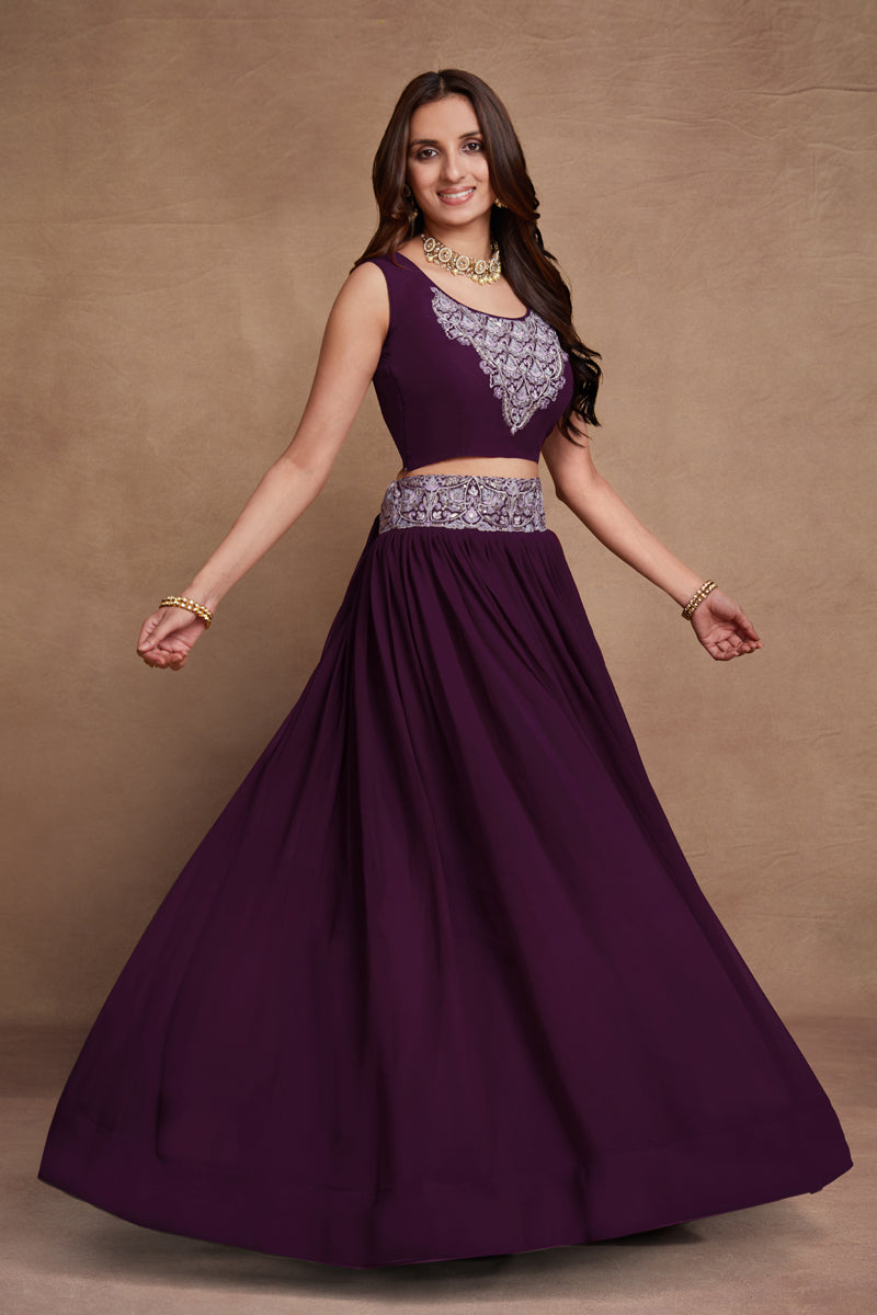 Purple Georgette Thread Sequins Embroidered Lehenga Choli