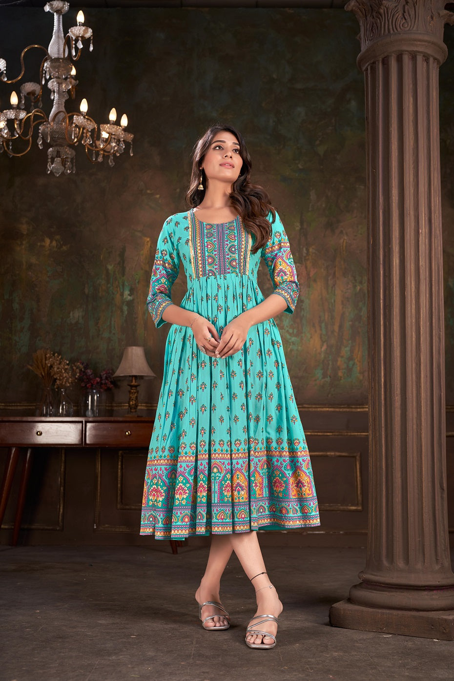 Sky Blue Cotton Printed  Kurti