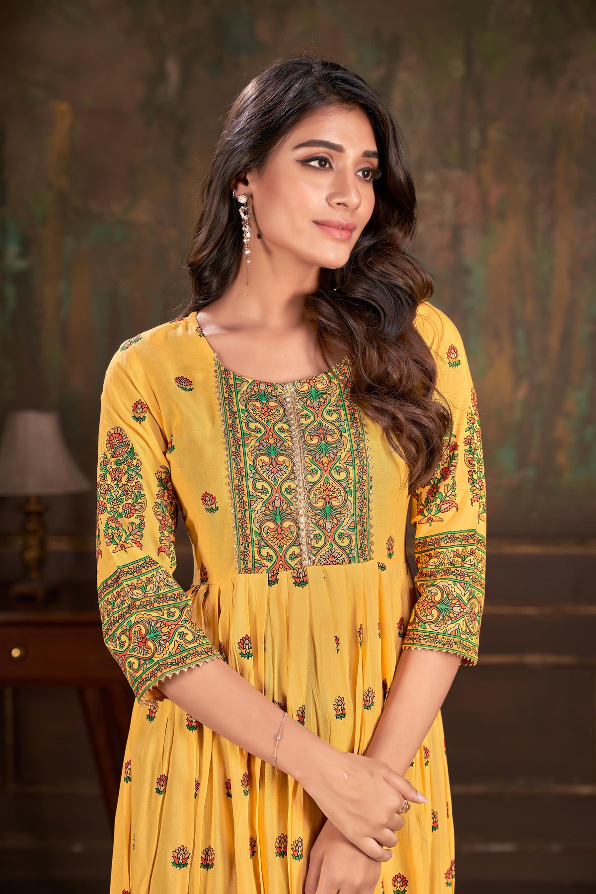 Yellow Cotton Printed Kurti