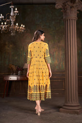 Yellow Cotton Printed Kurti