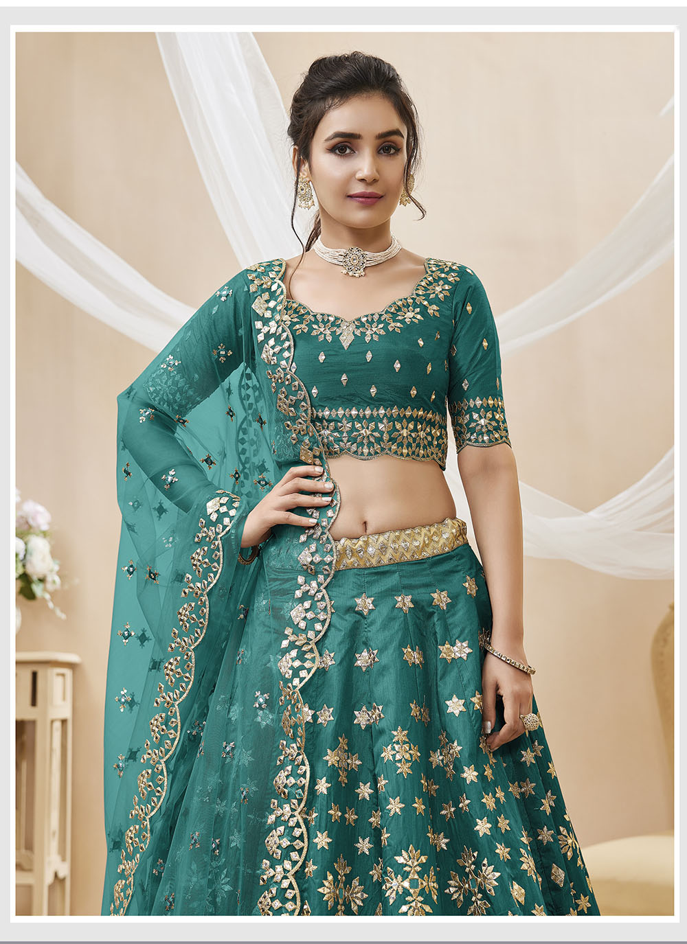 Green Art Silk Sequins Embroidered Lehenga Choli