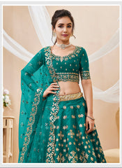 Green Art Silk Sequins Embroidered Lehenga Choli