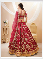 Red Art Silk Sequins Embroidered Lehenga Choli