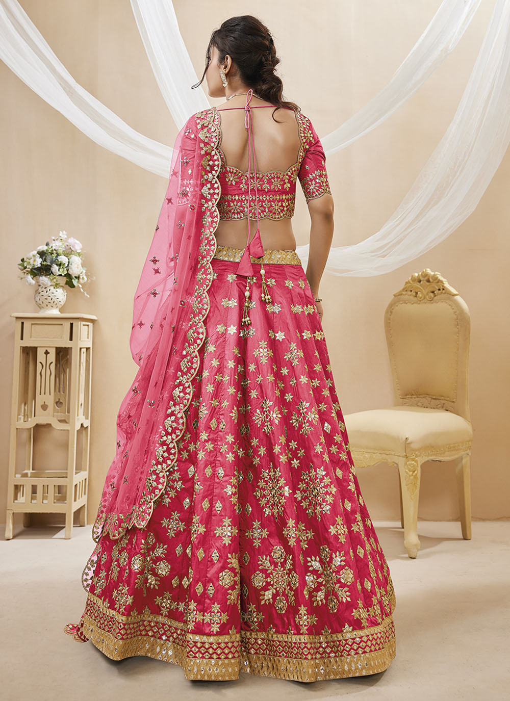 Pink Art Silk Sequins Embroidered Lehenga Choli