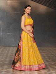 Yellow Georgette Sequins Embroidered Lehenga Choli