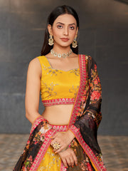 Yellow Georgette Sequins Embroidered Lehenga Choli