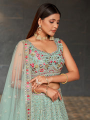 Sky Blue Georgette Sequins Embroidered Lehenga Choli