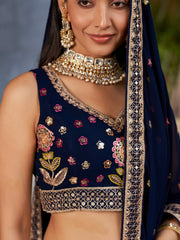 Navy Blue Georgette Sequins Embroidered Lehenga Choli