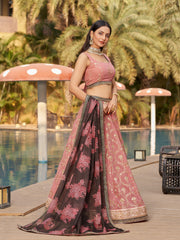 Pink Georgette Sequins Embroidered Lehenga Choli