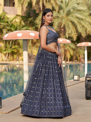 Grey Georgette Sequins Embroidered Lehenga Choli