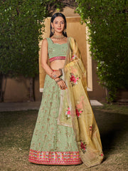 Pista Georgette Sequins Embroidered Lehenga Choli