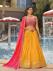 Pink Georgette Sequins Embroidered Lehenga Choli