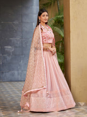 Pink Georgette Sequins Embroidered Lehenga Choli