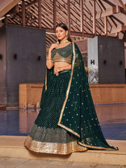 Green Georgette Sequins Embroidered Lehenga Choli