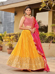 Pink Georgette Sequins Embroidered Lehenga Choli