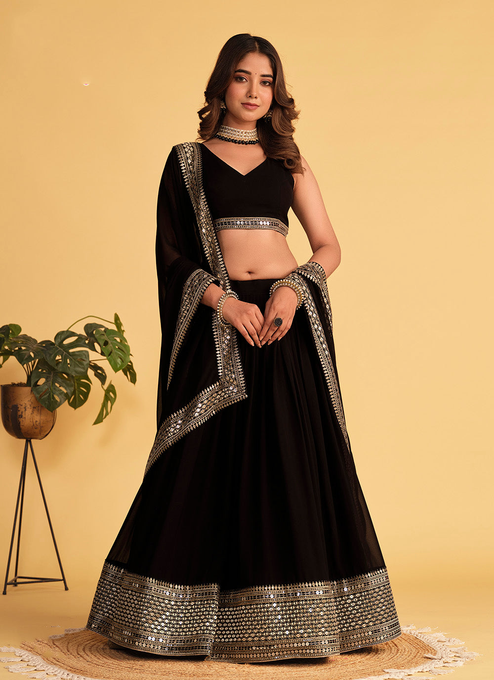 Black Georgette Sequins Embroidered Lehenga Choli