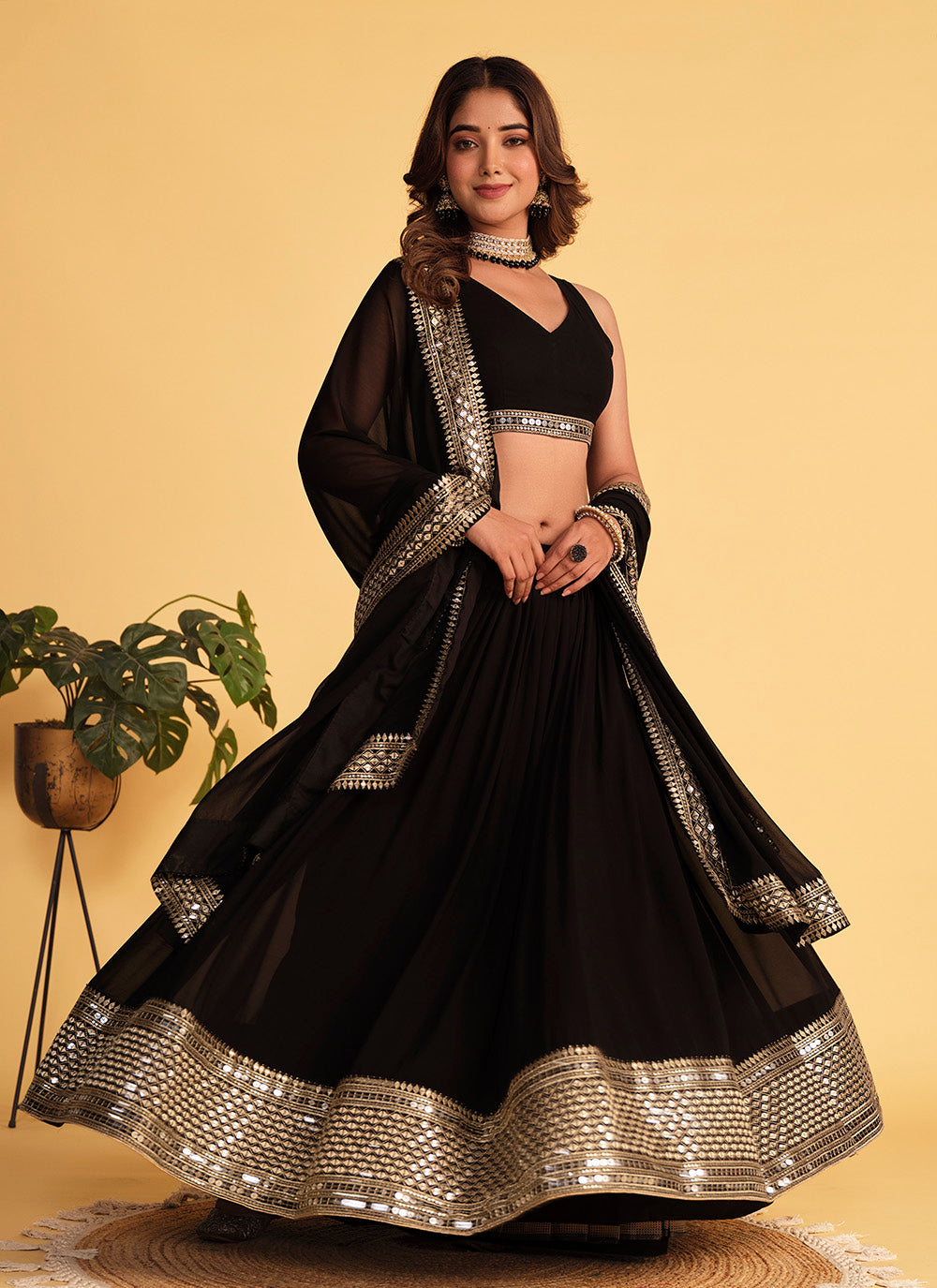 Black Georgette Sequins Embroidered Lehenga Choli