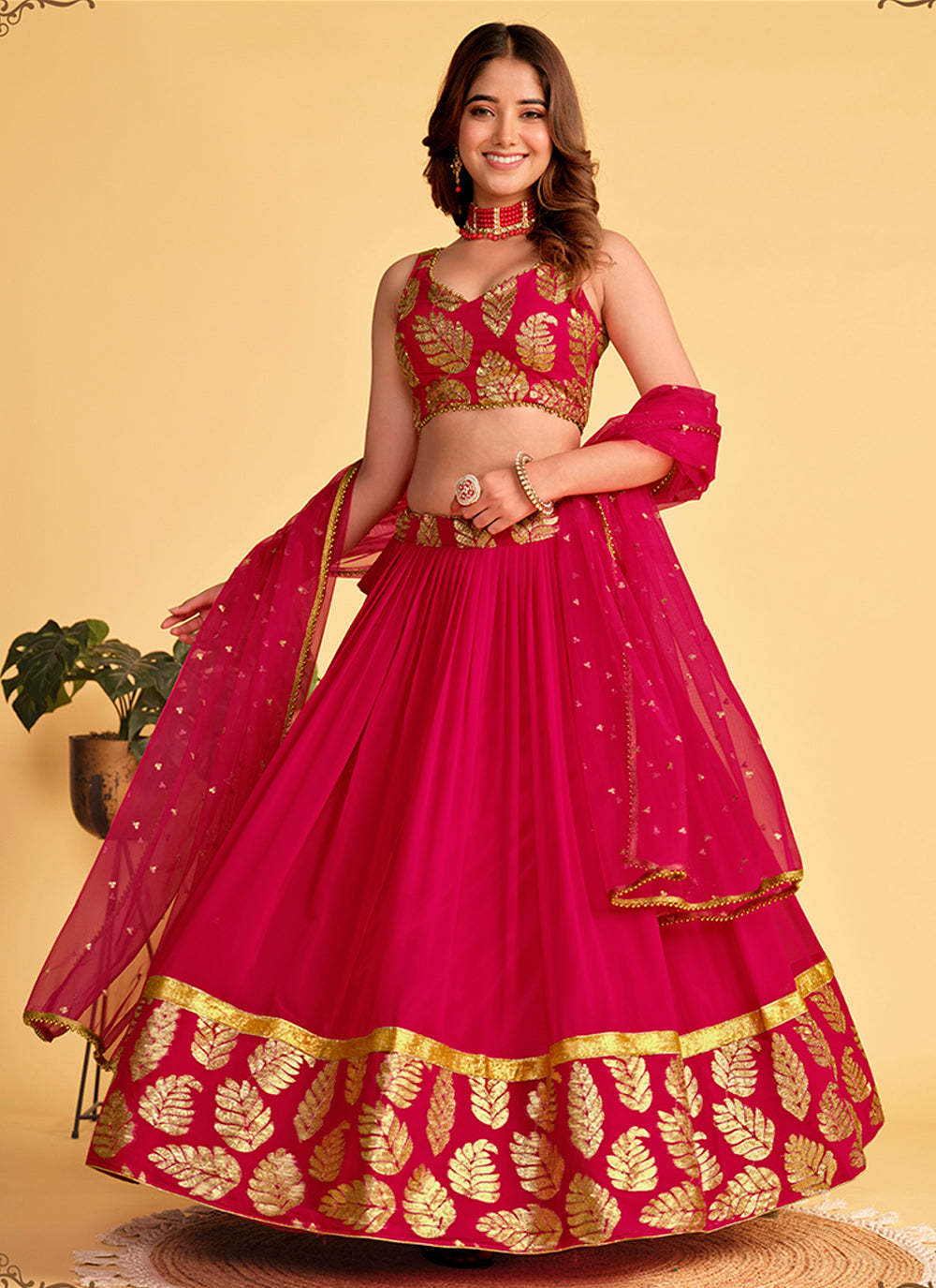 Pink Georgette Sequins Embroidered Lehenga Choli