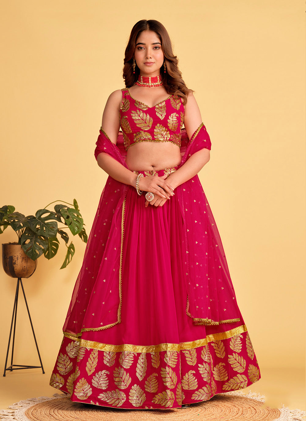 Pink Georgette Sequins Embroidered Lehenga Choli